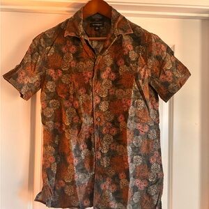 Treasure & Bond Men's Floral Button Down Shirt - Orange and Brown